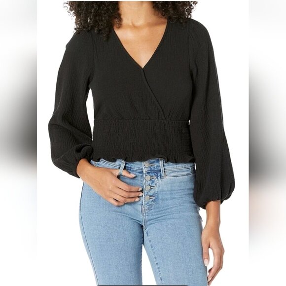 MADEWELL | Womens Lightspun Julianne Smocked-Waist Top Black Gauze SZ XL - Picture 1 of 7